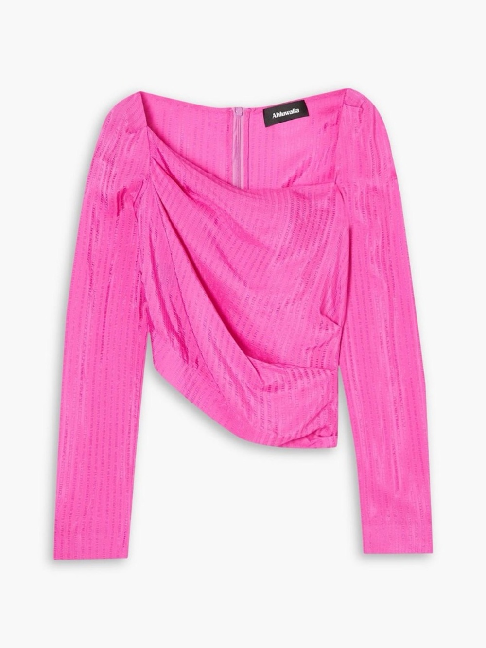 AHLUWALIA Asymmetric gathered satin-jacquard top